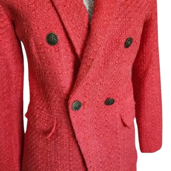 LOFT sz 4 Tweed Rapture Red Coral Double Breasted Blazer Jacket Business Holiday - Picture 4 of 16